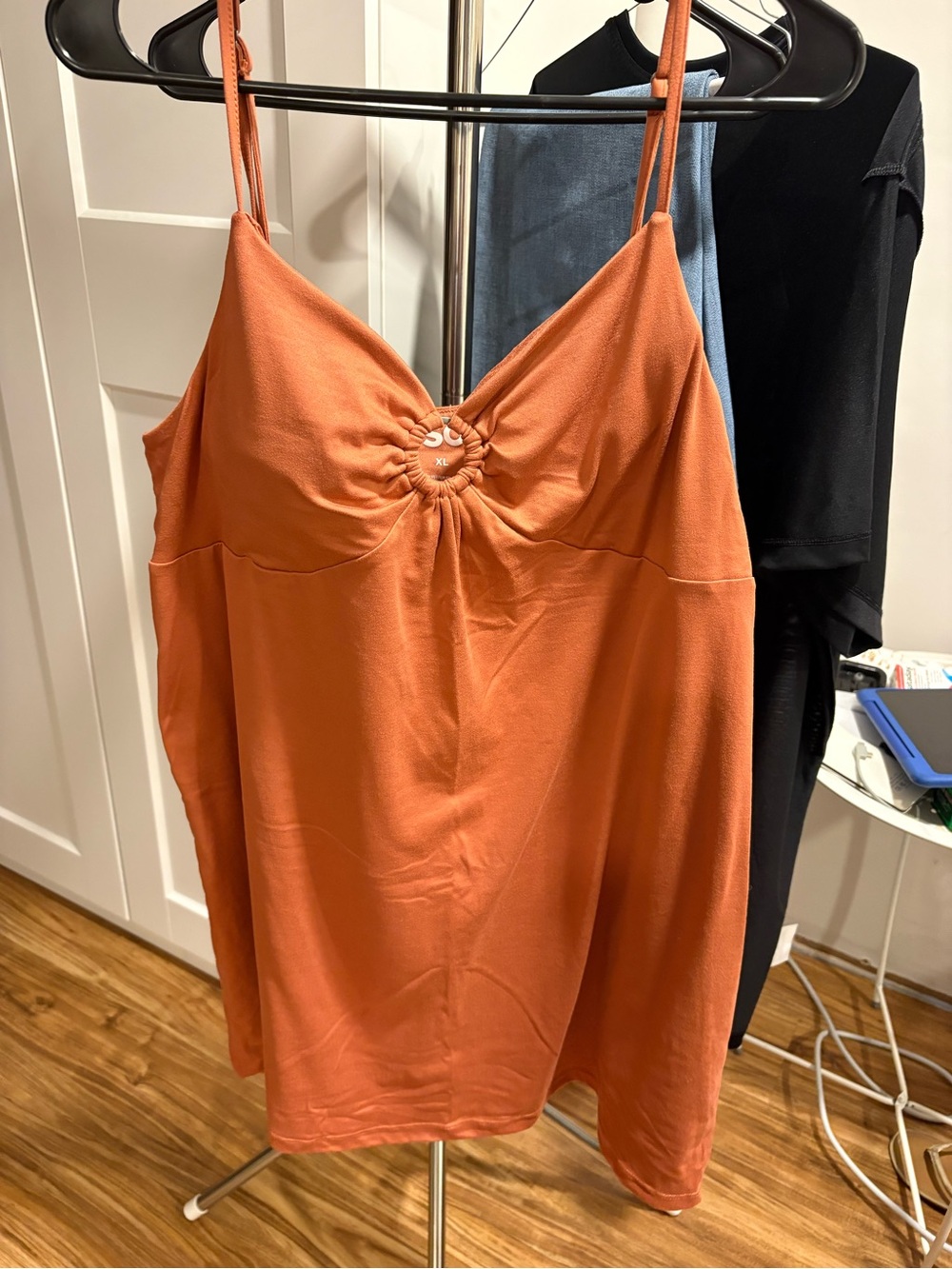Women's Orange Spaghetti Strap Tank Top with Knotted Front